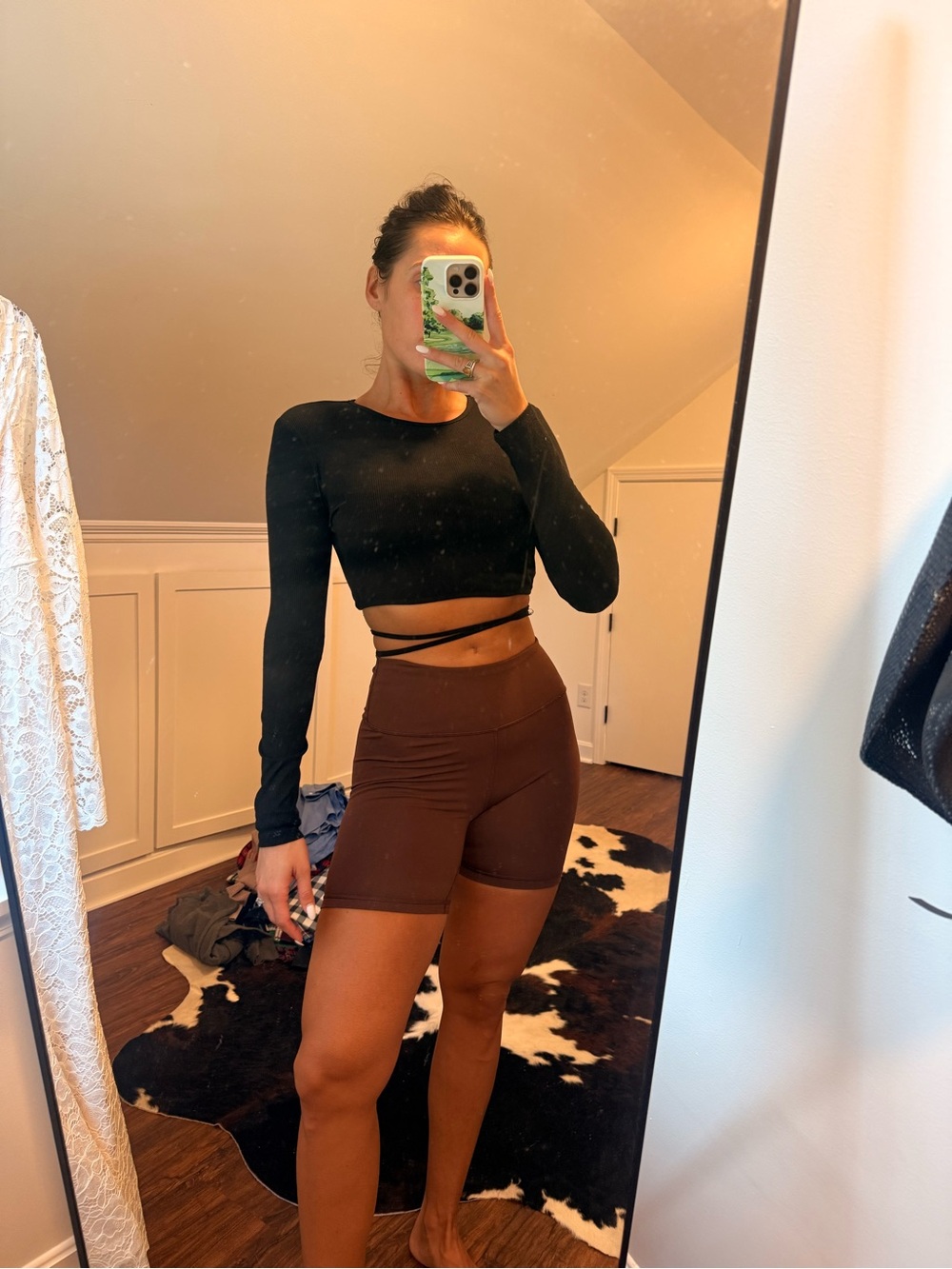 Black Long Sleeve Wrap Crop Top